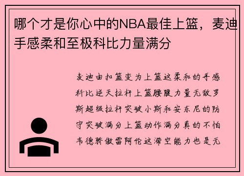 哪个才是你心中的NBA最佳上篮，麦迪手感柔和至极科比力量满分