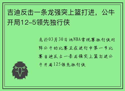 吉迪反击一条龙强突上篮打进，公牛开局12-5领先独行侠